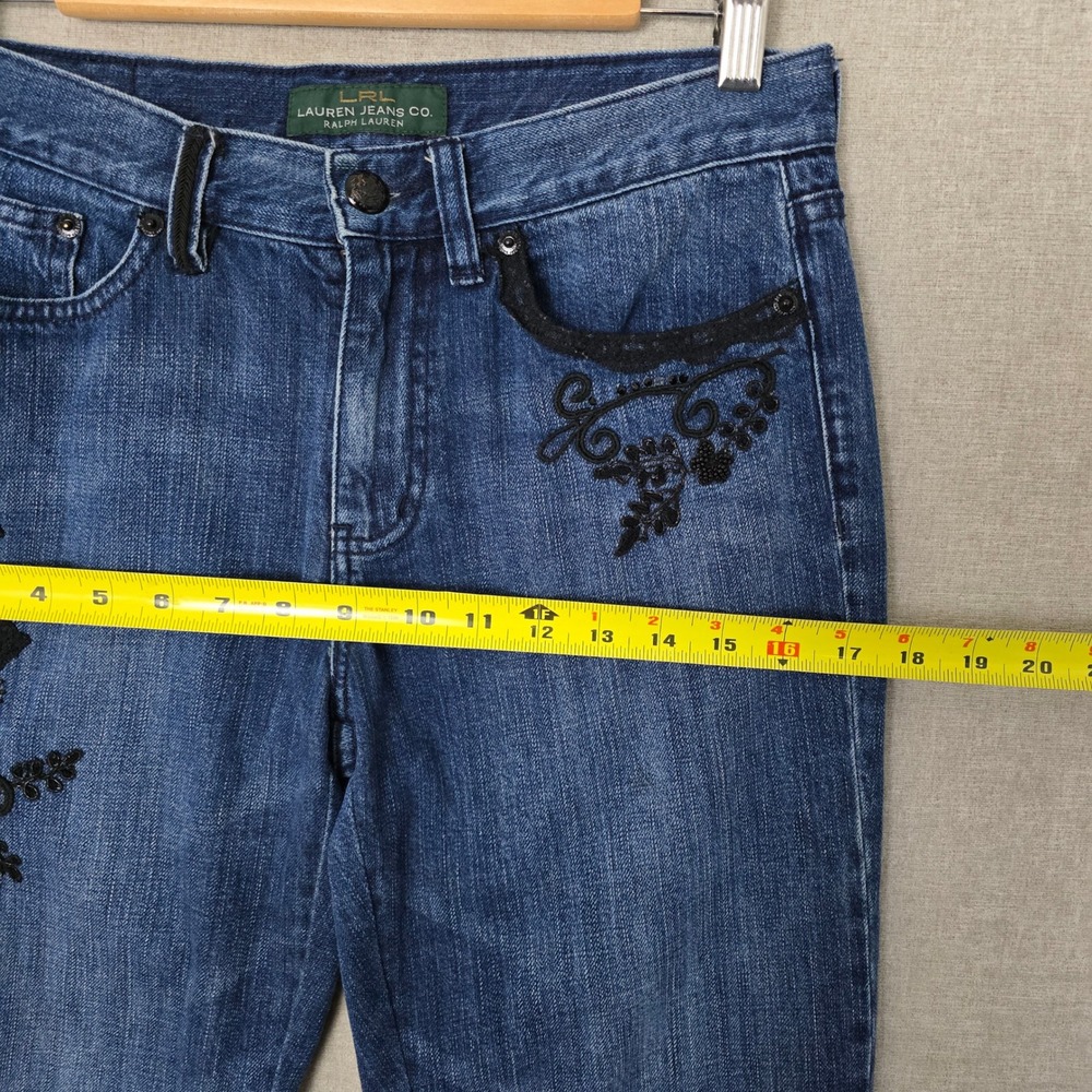 Lauren Ralph Lauren Women's Beaded Velvet Patch Jeans Straight 4 - Picture 12 of 15
